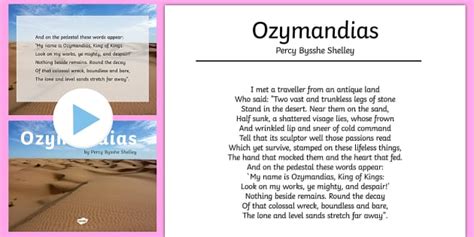 Ozymandias Percy Bysshe Shelly Poem Resource Pack