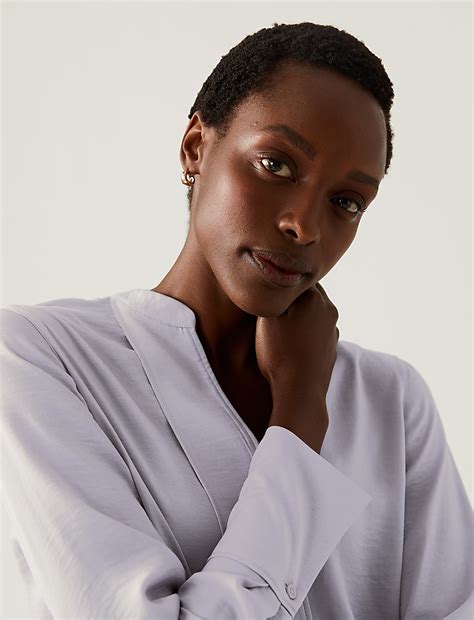 Buy Satin V-Neck Long Sleeve Popover Blouse at Marks & Spencer
