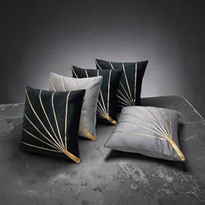 Buy Zikrak Home Velvet Cushion Cover with Golden Stripes, Aqua Pack of ...