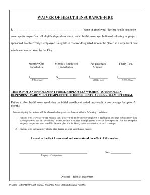 Fillable Online ci santa-rosa ca WAIVER OF HEALTH INSURANCE-FIRE - ci ...