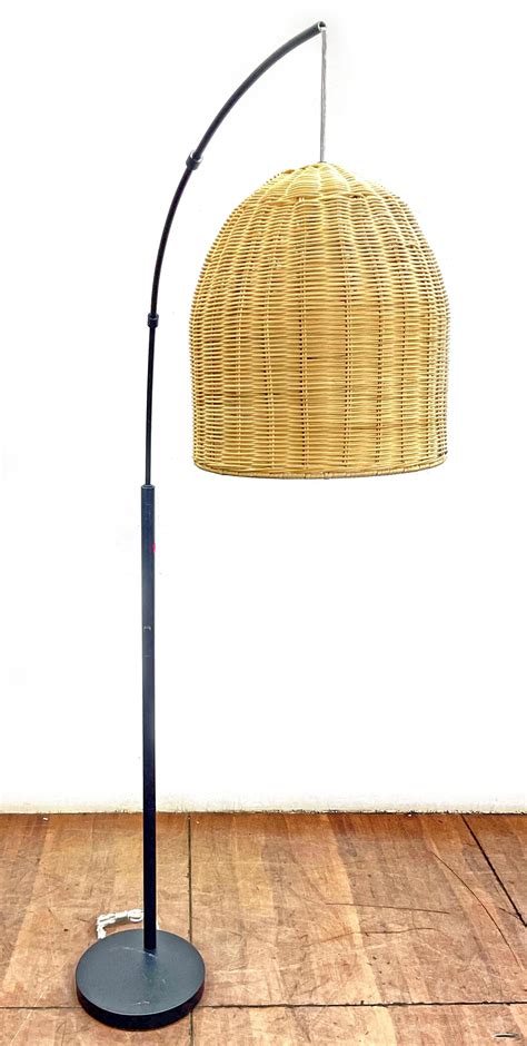 Lot - Mid Modern Natural Rattan Shade Floor Lamp