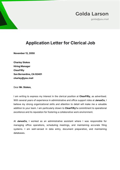 Clerical Cover Letter Template