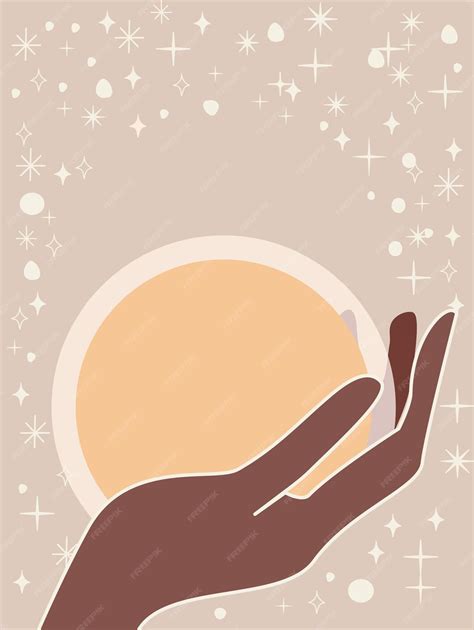 Vector poster of the sun in hand against the background of starfall ...