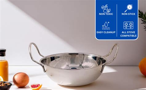 WAZIR CHAND Stainless Steel Kadhai(Small) 680ml | Induction Bottom ...