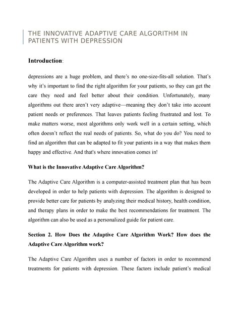 THE Innovative Adaptive CARE Algorithm IN Patients WITH Depression ...