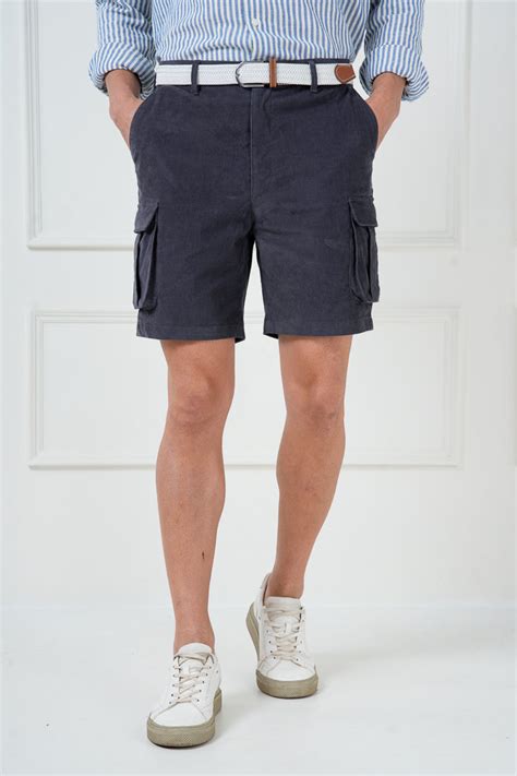 Buy Grey Corduroy Stretch Cargo Shorts For Men Online In India