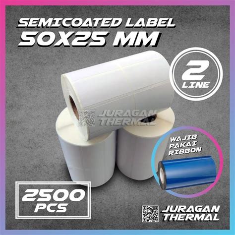 Jual Sticker Label Semicoated 50 x 25 mm 2 LINE Stiker Barcode 50x25 mm ...