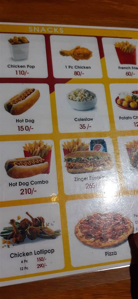 Menu at HFC (Ha-ji Fried Chicken), Kasaragod