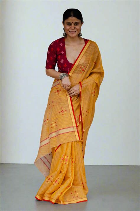 Handloom Cotton Silk Chanderi Saree With Woven Thread & Zari Motifs ...