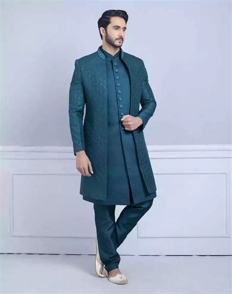 Rama Green Self Design Raw Silk Indo Open Jacket Set – South India ...