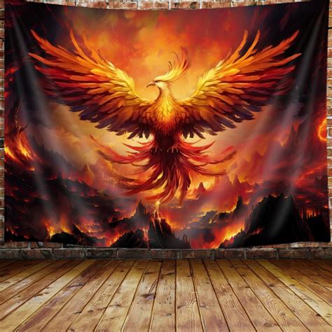 JAWO Fantasy Phoenix Bird Large Tapestry for Men, Red Anime Animal ...