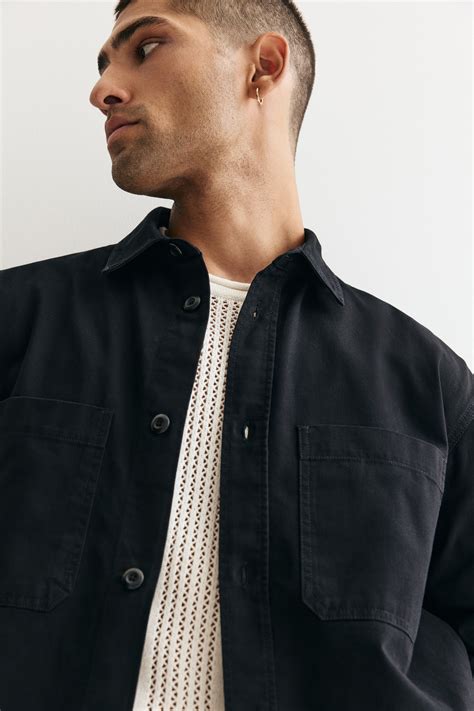 Relaxed Fit Twill overshirt - Black - Men | H&M IN