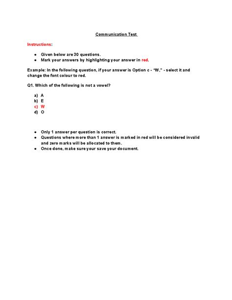 Communication+Test - Communication - Communication Test Instructions ...