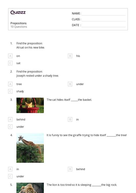 50+ Prepositions worksheets for 2nd Class on Quizizz | Free & Printable