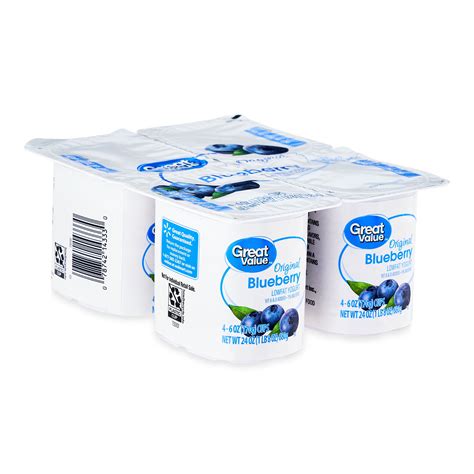 Great Value Blueberry Low-fat Yogurt 6 oz Cups, 4 Pack with Vitamins A ...