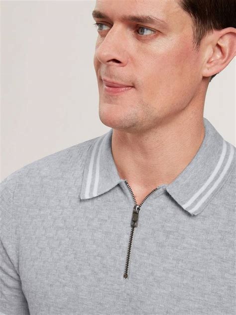 Ted Baker Mahani Regular Fit Zip Neck Polo Shirt, Grey Marl