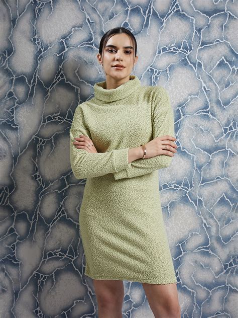 Athena Olive Green Self Design Turtle Neck Sheath Dress – Athena Lifestyle