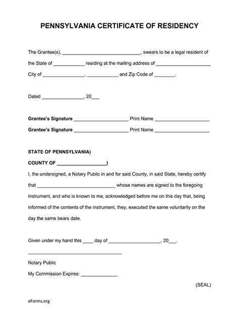 PA Certificate of Residency Form - Fill Online, Printable, Fillable ...