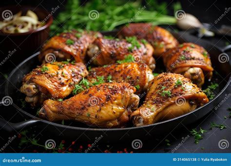 Seasoned Juicy Chicken Drumsticks Grilled On Barbecue. AI Generated ...
