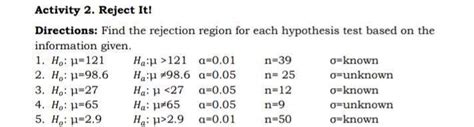 Find the rejection region for each hypothesis test based on the ...