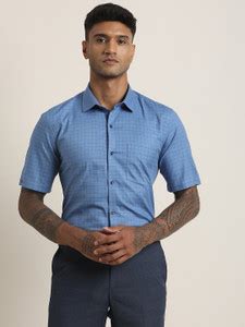 TURTLE Men Checkered Formal Blue Shirt - Buy TURTLE Men Checkered ...