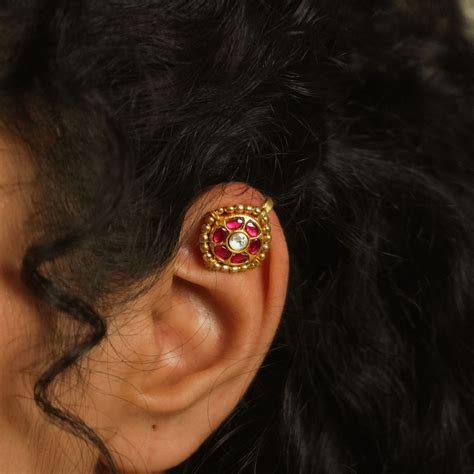 Ishi Ruby Kundan Bugadi | Traditional South Indian Gold-Plated Ear Cuff