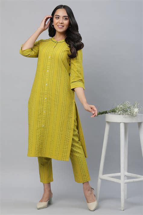 Buy Green Stripe Kurta & Trouser Co-ord Set Online for Woman | Shop for ...