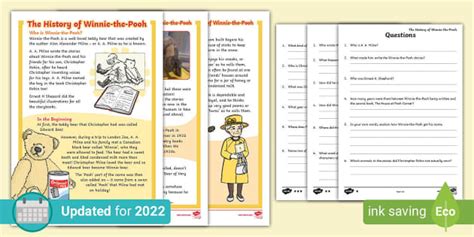 The History of Winnie-the-Pooh Differentiated Reading Comprehension ...