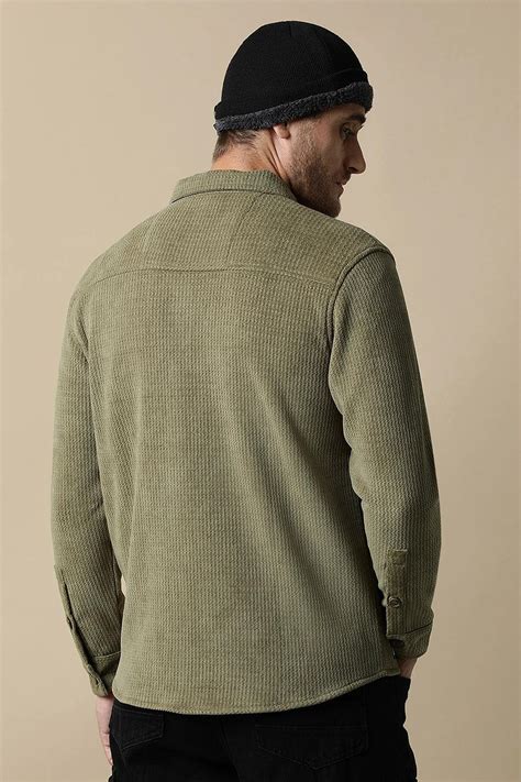 Buy Men's Olive Green Textured Shacket with Dual Chest Pockets by Fort ...