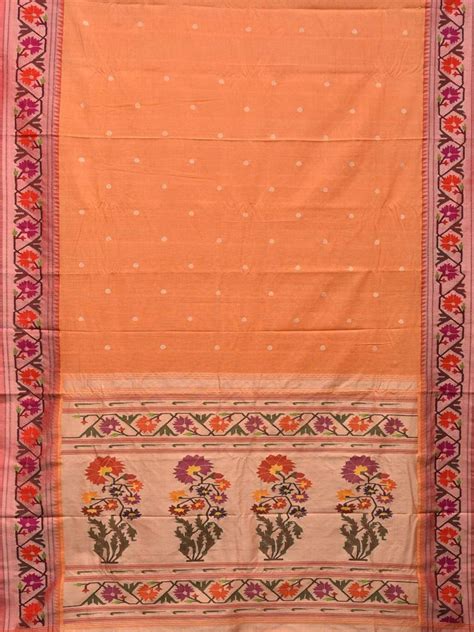 Orange Paithani Cotton Handloom Saree with Ashavali Border Design p035 ...