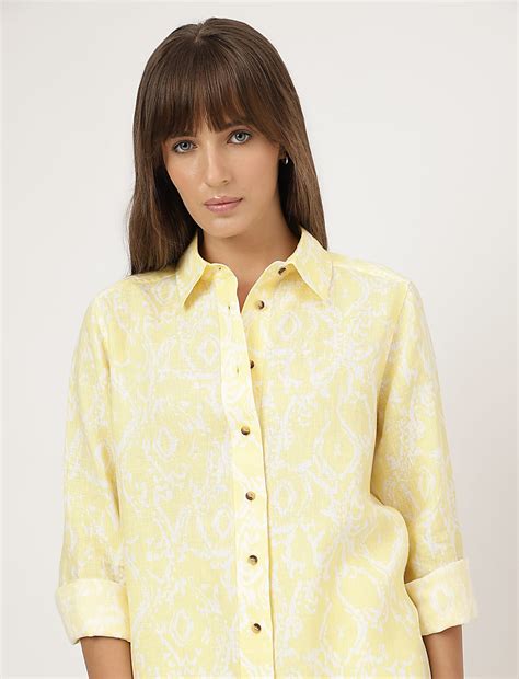Buy Pure Linen Printed Spread Collar Shirt at Marks & Spencer