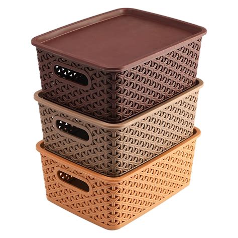 SR 3 Pcs Plastic Storage Box & Organizer Basket with Lid | H3 Storage ...