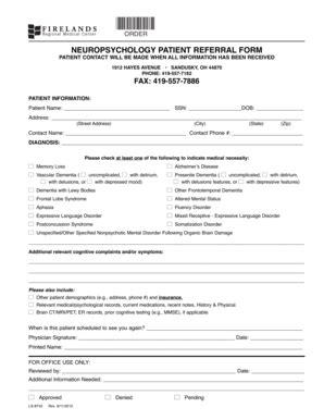Neuropsychology Patient Referral Form - Blank Fillable Template | Fill ...
