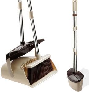 Chaklii Extended Broom and Dustpan Set- 50" Long Handle Rotatable Self ...