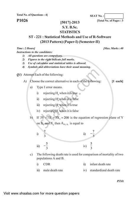 Statistical Methods and Use of R-software 2016-2017 B.Sc Statistics ...