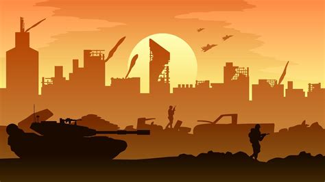 Destroyed city landscape vector illustration. Illustration of military ...