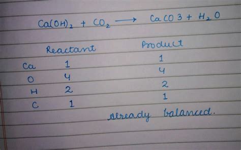 Balance The Following Chemical Equation Ca(OH)2 + CO2 —> CaCO3 + H2O ...