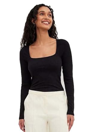 Stars and You Square Neck Full Sleeves Rib top (in, Alpha, XS, Black ...