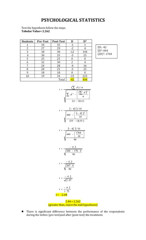Psych Stats- Test the hypothesis - PSYCHOLOGICAL STATISTICS Test the ...