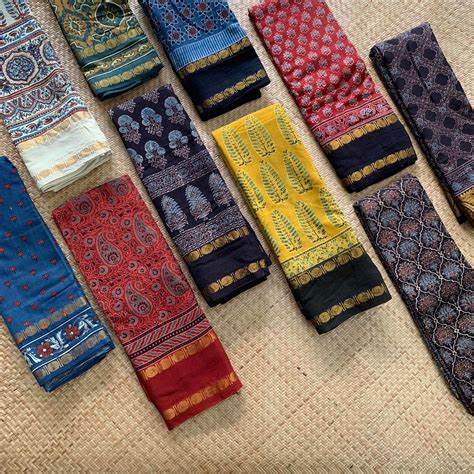 Ajrak Hand Block Print On Madurai Cotton saree – villvam