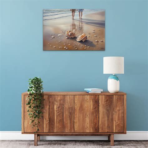 Hyperrealistic Oil Color Print of a Romantic Couple Walking Along the