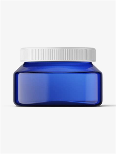 Blue Square Base Jar Mockup Psd 8Oz