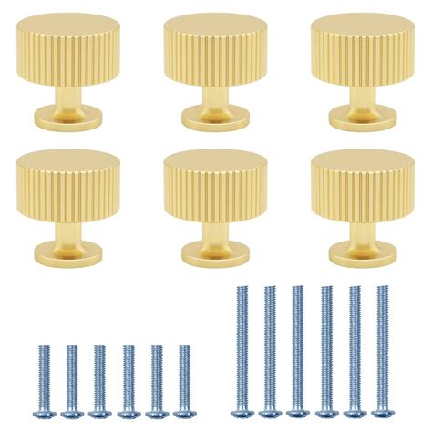 HASTHIP® 6Pcs Drawer Pulls Handles 28mm Dia Golden Textured Round ...