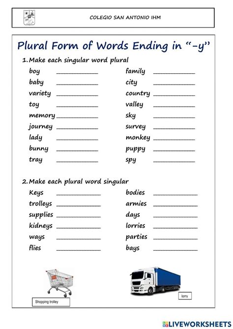Plural of words ending in -y worksheet - Worksheets Library