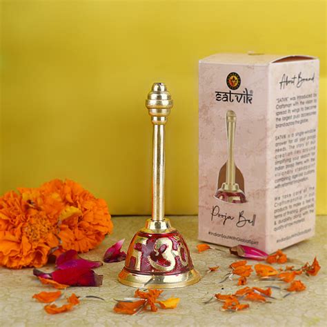 Shop Om Swastik Brass Puja Red Bell | Buy Online | Satvikstore.in ...