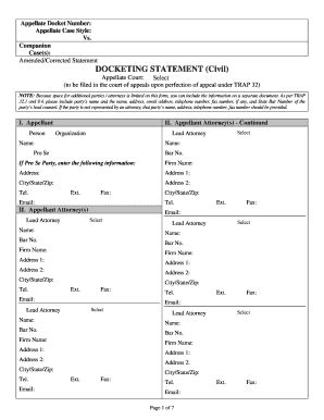 DOCKETING STATEMENT (Civil) - Texas Courts - Fill and Sign Printable ...