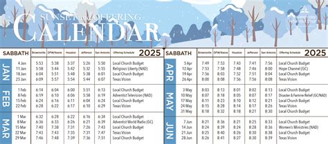 2025 Sunset & Offering Calendar | Texas Conference SDA Headquarters
