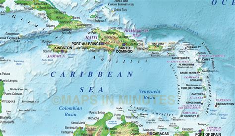 Caribbean Map with Land and Ocean floor relief @10m scale in ...