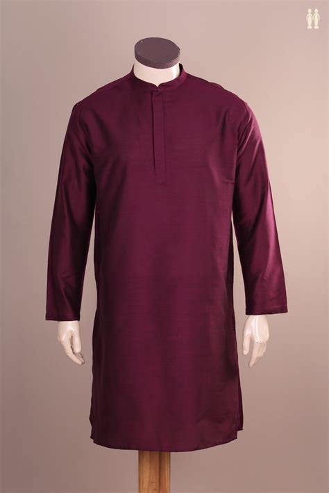 Chinese Collar Plain Plum Purple Raw Silk Long Kurta – Sundari Silks