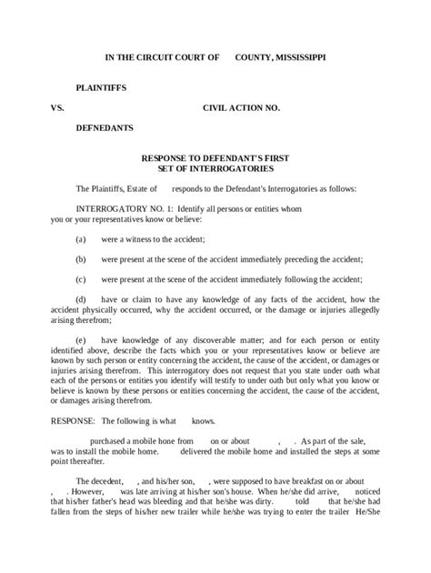 Response to Defendant's Interrogatories - Blank Fillable Template ...